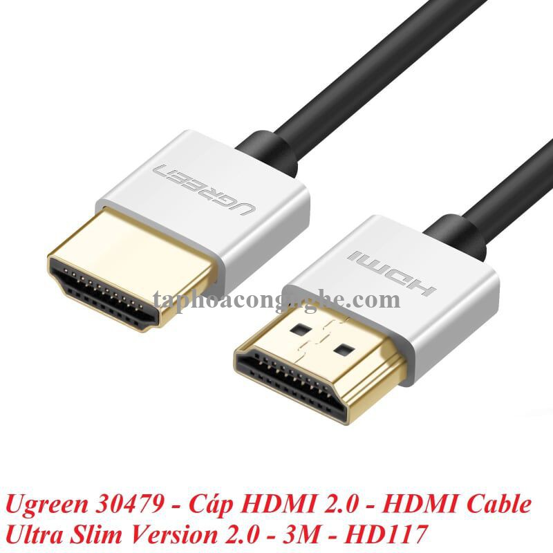 Ugreen 30479 3M màu Bạc Cáp tín hiệu HDMI chuẩn 2.0 sợi siêu nhỏ cao cấp HD117 30030479